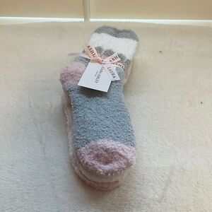 Laura Ashley Pink and Gray Fuzzy Socks